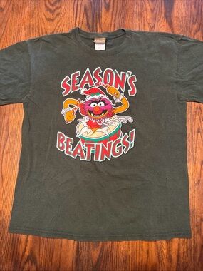 The Muppets Animal Season's Beatings Graphic Tee Green Cotton Men's L Crew Neck